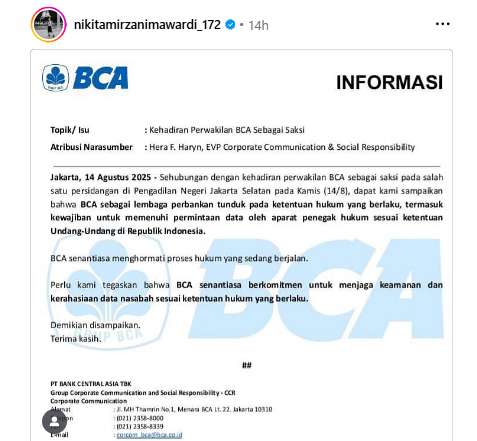 Kasus Nikita Mirzani dan Isu Privasi: UU PDP hingga Rahasia Bank Jadi Sorotan