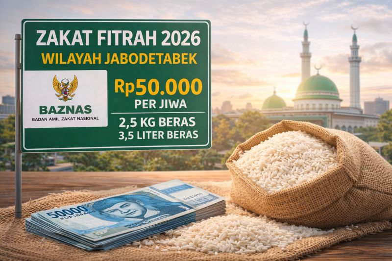 Besaran Zakat Fitrah 2026 Wilayah Jabodetabek: BAZNAS Tetapkan Rp50.000 per Jiwa