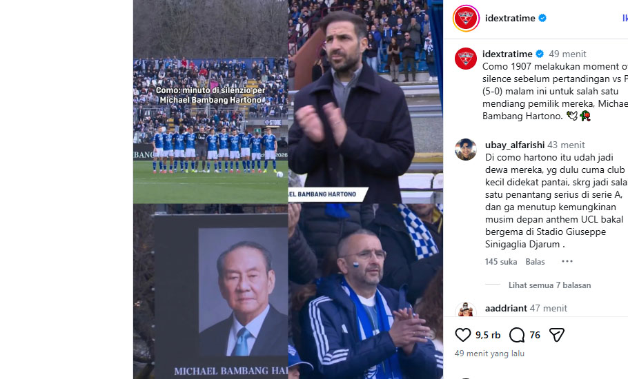 Diawali Penghormatan untuk Michael Bambang Hartono, Como Libas Pisa 5-0